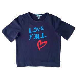 Draper James Short Sleeved Sweatshirt "LOVE Y'ALL" Blue KN0050 Size Small